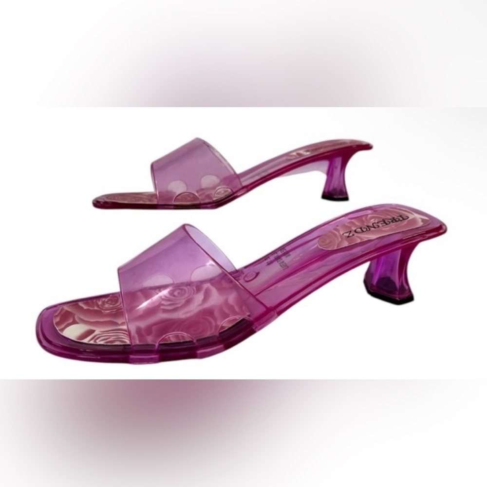 Transparent Pink Slide Sandals with Low Heel - Picture 3 of 8